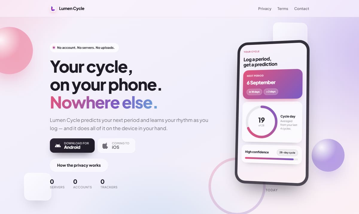 The Lumen Cycle website: Your cycle, on your phone. Nowhere else.